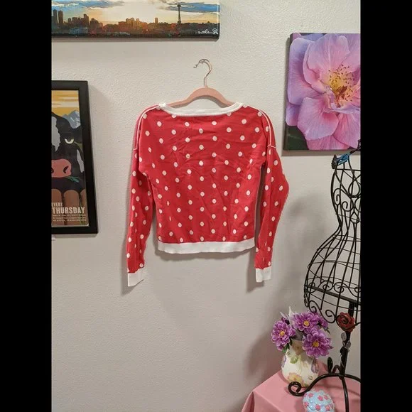 Arizona Jean Company Red and White Polka Dot Sweatshirt Size S - Picture 4 of 4